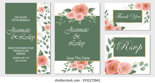 Collection set wedding invitation floral design