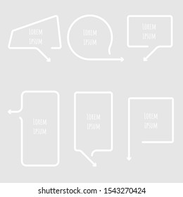 collection set of white line speech bubble balloon with arrow point, think, frame, border, speak, talk, template, text box banner frame, flat design vector illustration
