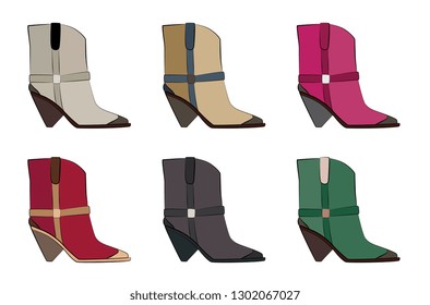collection set of women boots isolated on white background fashion illustration vector fashion cloth
