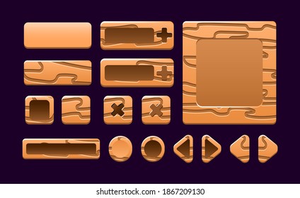 collection set of wooden game ui frame template pop up interface for asset elements vector illustration