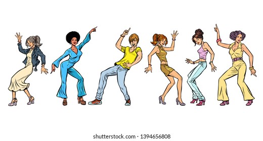 collection set. young people dancing. men women boys girls. Pop art retro vector illustration kitsch vintage