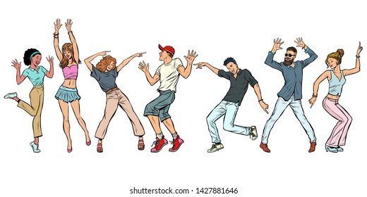 collection set. young people dancing. men women boys girls. Pop art retro vector illustration kitsch vintage