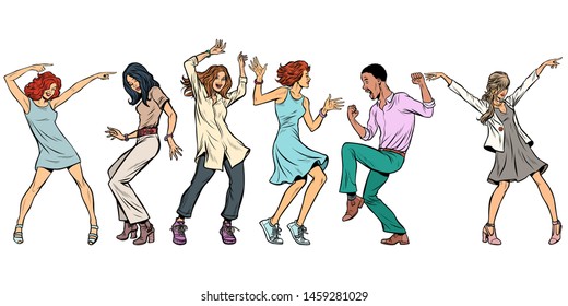 collection set. young people dancing. men women boys girls. Pop art retro vector illustration kitsch vintage