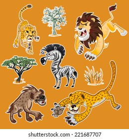 Collection Sets of African Animals & Tree, including zebra , lion , leopard , hyena , cheetah , zebra 