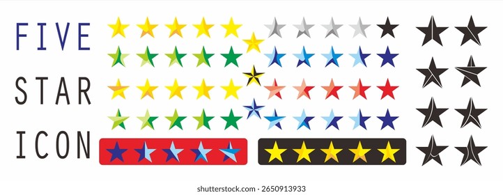Collection of sets of five star signs of various variations for rating