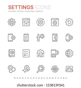 Collection of setting and options related line icons. 48x48 Pixel Perfect. Editable stroke