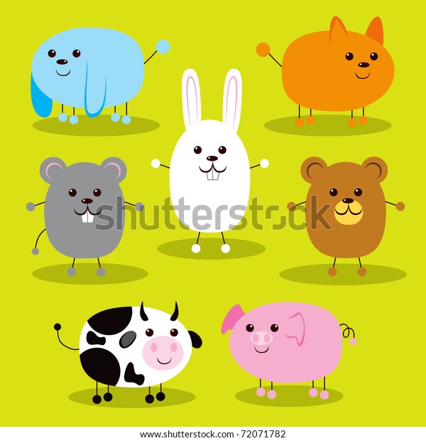 Collection Seven Cute Farm Pet Animals Stok VektÃ¶r (Telifsiz) 72071782