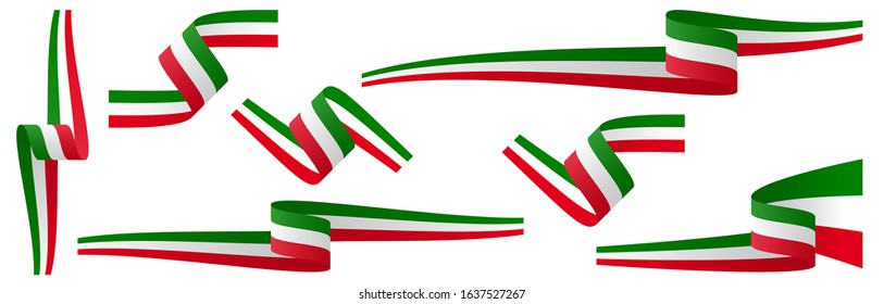 collection of seven different italian country flag banners with national colors