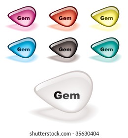 Sammlung von sieben Edelsteinen mit Gel-Effekt und Schlagschatten