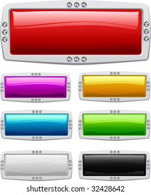 Collection of seven glossy buttons in various colors