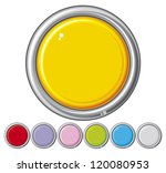 collection of seven glossy buttons (vector design elements, round metallic badges)
