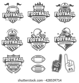 Collection of seven Greyscale Vector football logo and insignias and illustrations