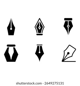 Coleção de sete ícones pretos elegantes da caneta da tinta da caneta da tinta