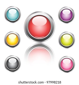 Collection of seven vector glossy buttons in various colors