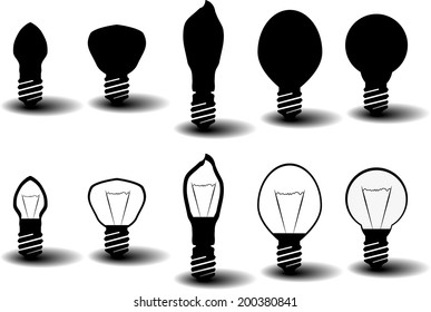 Collection of several bulbs on white background with shadows