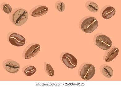a collection of several coffee beans on a brown background