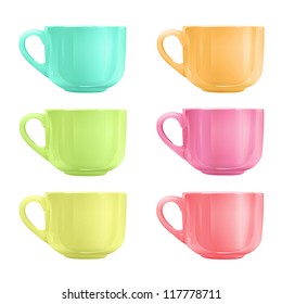 Collection of several colorful cup on isolated white background. Vector design.