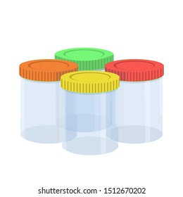 A collection of several empty jar with various size and colors.