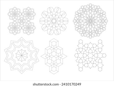 a collection of several examples of Arabic style patterns,Ornate decor for invitation, greeting card, wallpaper, background, web page.
