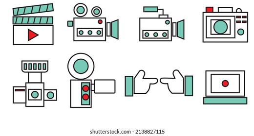 a collection of several simple and unique video editing and film studio icon vector designs