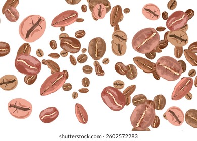 a collection of several types of coffee beans scattered without a background