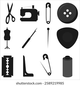 Collection of sewing and tailoring tools. Ideal for crafting, DIY projects, fashion design, textile art inspiration, hobby and handmade creations.