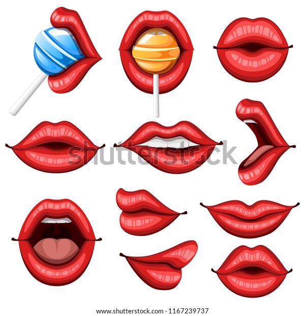 Collection Sexy Red Lips Biting Kiss Stock Vector Royalty Free 1167239737 Shutterstock