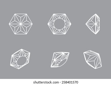 Collection shapes of diamond. Wireframe illustration cut precious gem stones set of forms