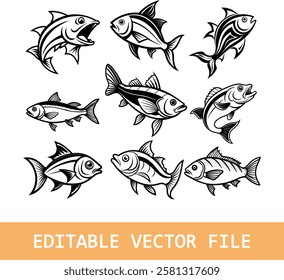 Collection of Shark Fish silhouettes Design, Hammerhead Shark Vector illustration
