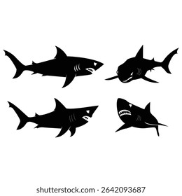A collection of shark silhouette isolated on white background
