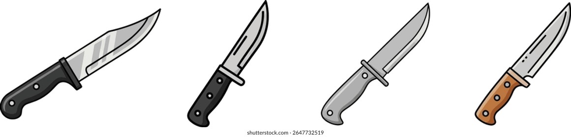 Coleção de Facas de Cartoon Afiadas Isoladas no Branco