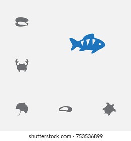 Collection Of Shell, Lobster, Stingray And Other Elements.  Set Of 6 Seafood Icons Set. 