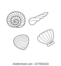 Colección de iconos vectoriales de conchas. Ilustraciones de la concha de la Perla aisladas en fondo blanco. 