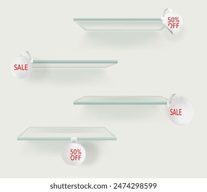 a collection of shelves with the sale tag