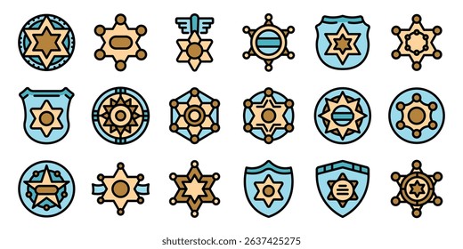 Collection of sheriff star icons representing law enforcement, authority, and justice