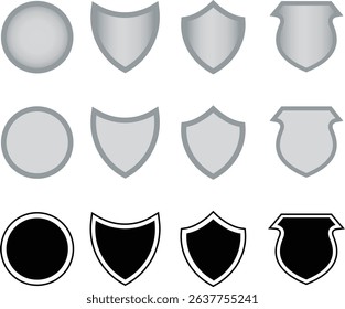Collection of Shield and Circle Shapes in Different Styles and Colors on White	