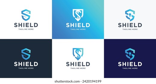 Collection of shield design logos with initial letter S negative space design inspiration.