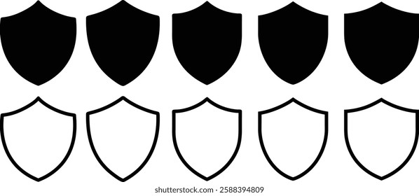 Collection of shield, emblem, crest, heraldic, heraldry, armor silhouette icon vector on white background