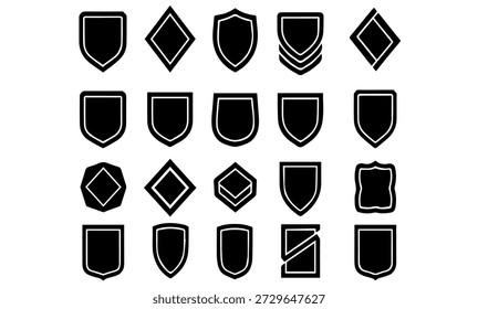 Colección de siluetas de escudos y emblemas, gráficos de Vector para iconos de seguridad, heráldica y juegos