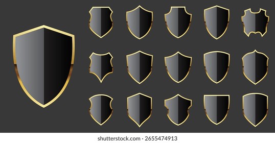 Coleção de emblemas de escudo com bordas douradas