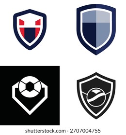 Collection of shield emblems and sport badges for branding and protection logo