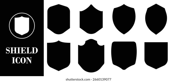 colección del icono del escudo. conjunto de iconos de escudo en blanco y negro.