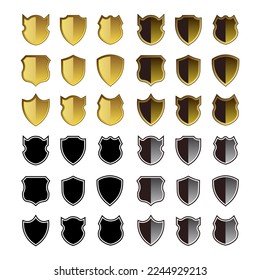 Colección de siluetas de iconos de escudo en color negro y dorado