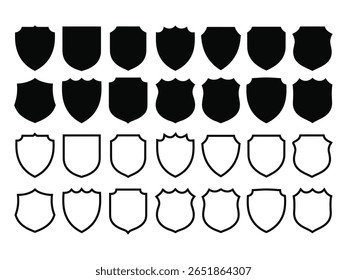 Coleção de ilustração de vetor de ícone de escudo. Proteção, segurança, medieval, heráldica, segurança, vetor de símbolo de crista