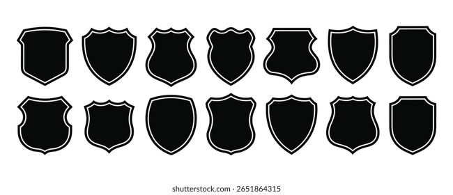 Coleção de ilustração de vetor de ícone de escudo. Proteção, segurança, medieval, heráldica, segurança, vetor de símbolo de crista