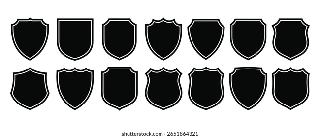 Coleção de ilustração de vetor de ícone de escudo. Proteção, segurança, medieval, heráldica, segurança, vetor de símbolo de crista