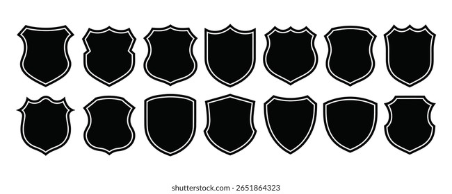 Coleção de ilustração de vetor de ícone de escudo. Proteção, segurança, medieval, heráldica, segurança, vetor de símbolo de crista