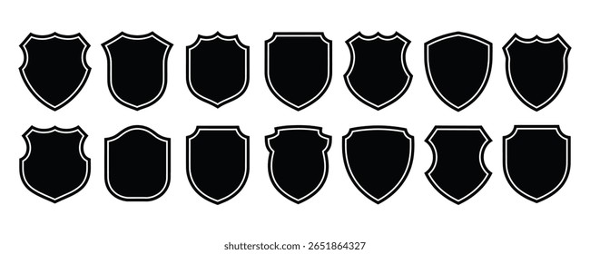 Coleção de ilustração de vetor de ícone de escudo. Proteção, segurança, medieval, heráldica, segurança, vetor de símbolo de crista