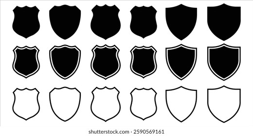 Collection of shield icon vector on white background. security badge, police badge sign vector. heraldic badge symbol on white background