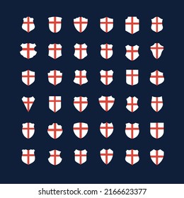 Collection Of Shield Icon Vector Template Isolated. Red Sports Cross. Logo Design, Flat Style Color Editable Vector Illustration On Blank Background